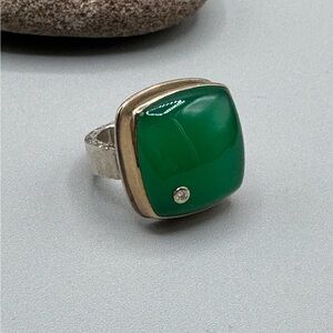 Jamie Joseph Green Onyx and Diamond Ring. 14k & Sterling Silver Necklace